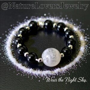 Ultra Feminine! Genuine Moonstone + Black Stone - Beaded Ring! Only 2 Left!